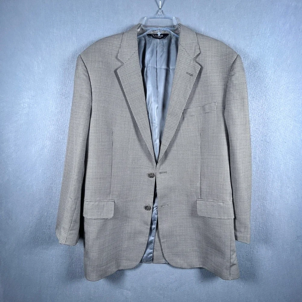 Jos A Bank Gordon 2B Signature Blazer Men 43R Grey Cream Houndstooth 100% Wool